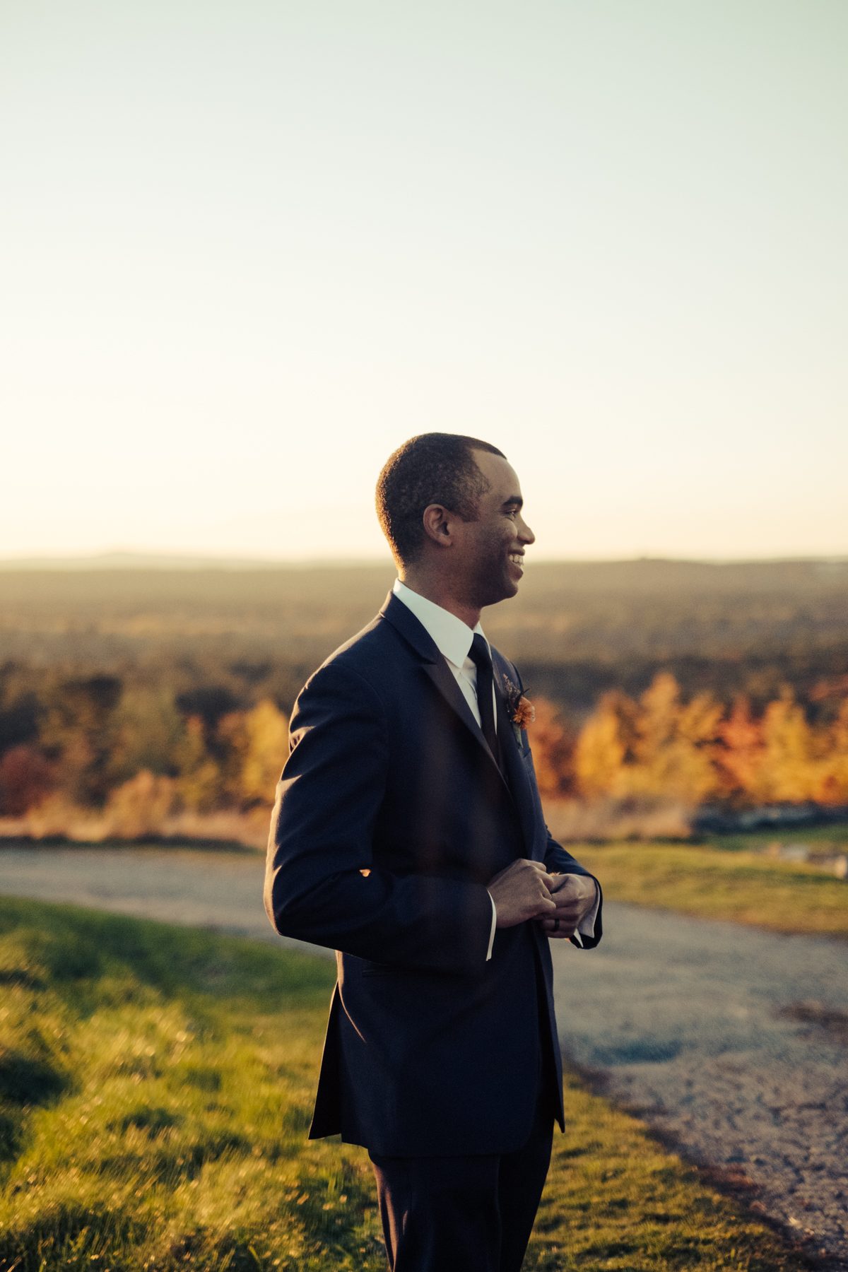 Groom portrait at golden hour